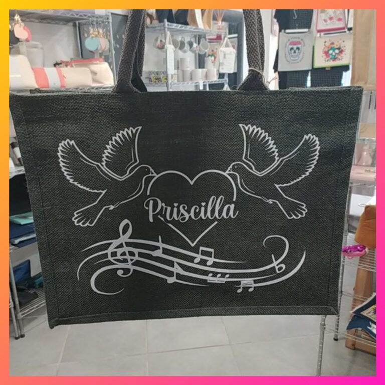 Sac cabas personnalisé avec prénom et motif musique à Calais