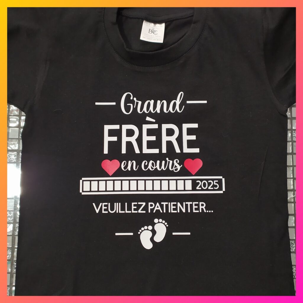 T-shirt noir personnalisé Grand frère en cours pour annonce de grossesse
