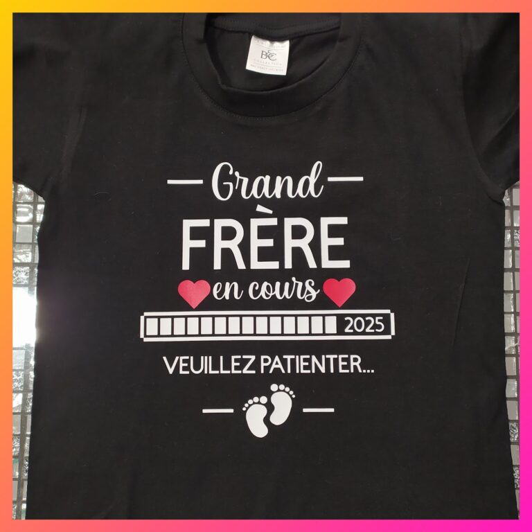 T-shirt noir personnalisé Grand frère en cours pour annonce de grossesse