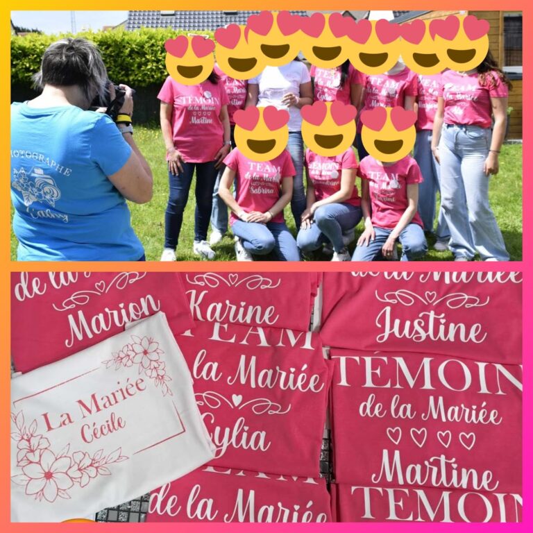 T-shirts personnalisés roses et blanc pour EVJF – Team de la Mariée